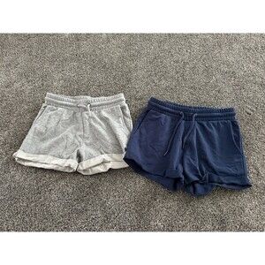 Icyzone Womens Lounge Sweat Shorts Lot of 2 Gray & Navy Drawstring Size S